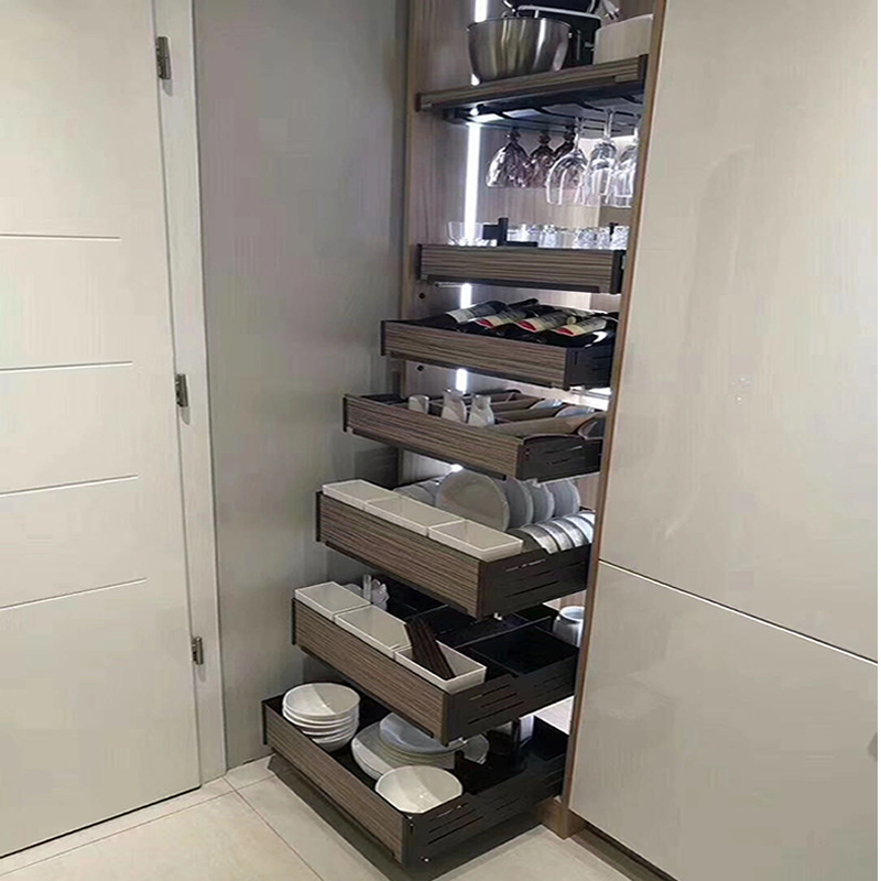 酷太高柜收纳拉篮红酒架食品储藏榉木分隔抽铝合金内抽开门柜拉篮