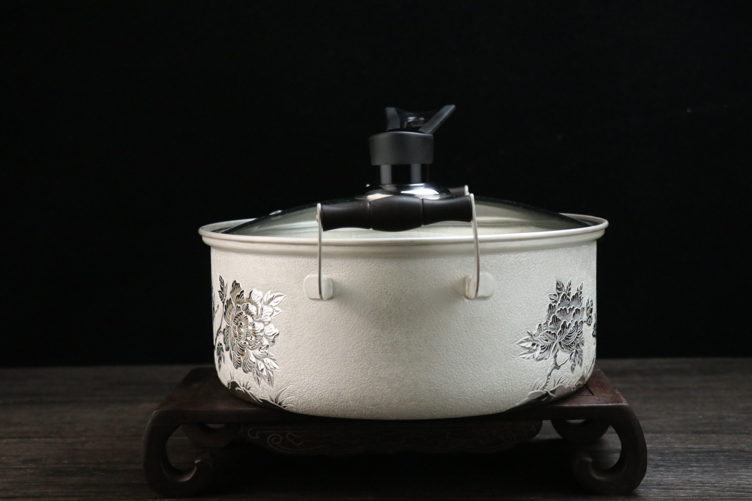 真银天下银锅 纯银999火锅足银手工实用电磁炉多用银锅玻璃盖家用