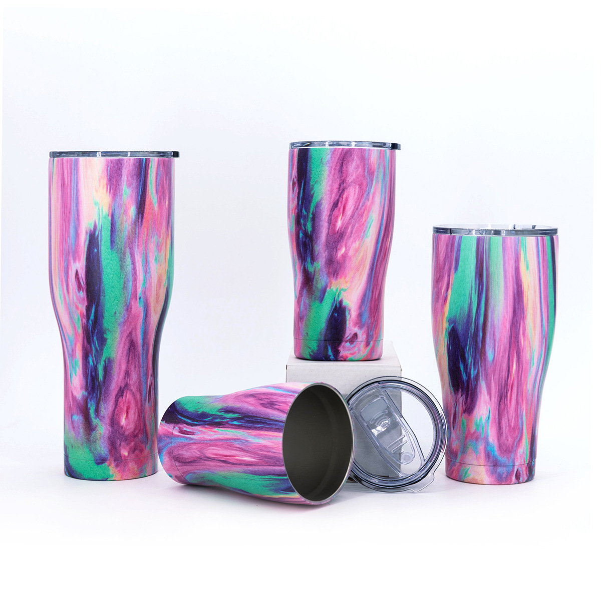 热销新款304不锈钢真空汽车杯水转印啤酒杯彩虹漆冰霸杯可定制