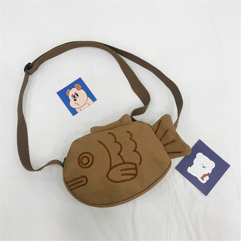 New Japanese Style Creative Cute Cartoon Crossbody Bag Small Fish Canvas Messenger Bag Girl Embroidered Crossbody Bag