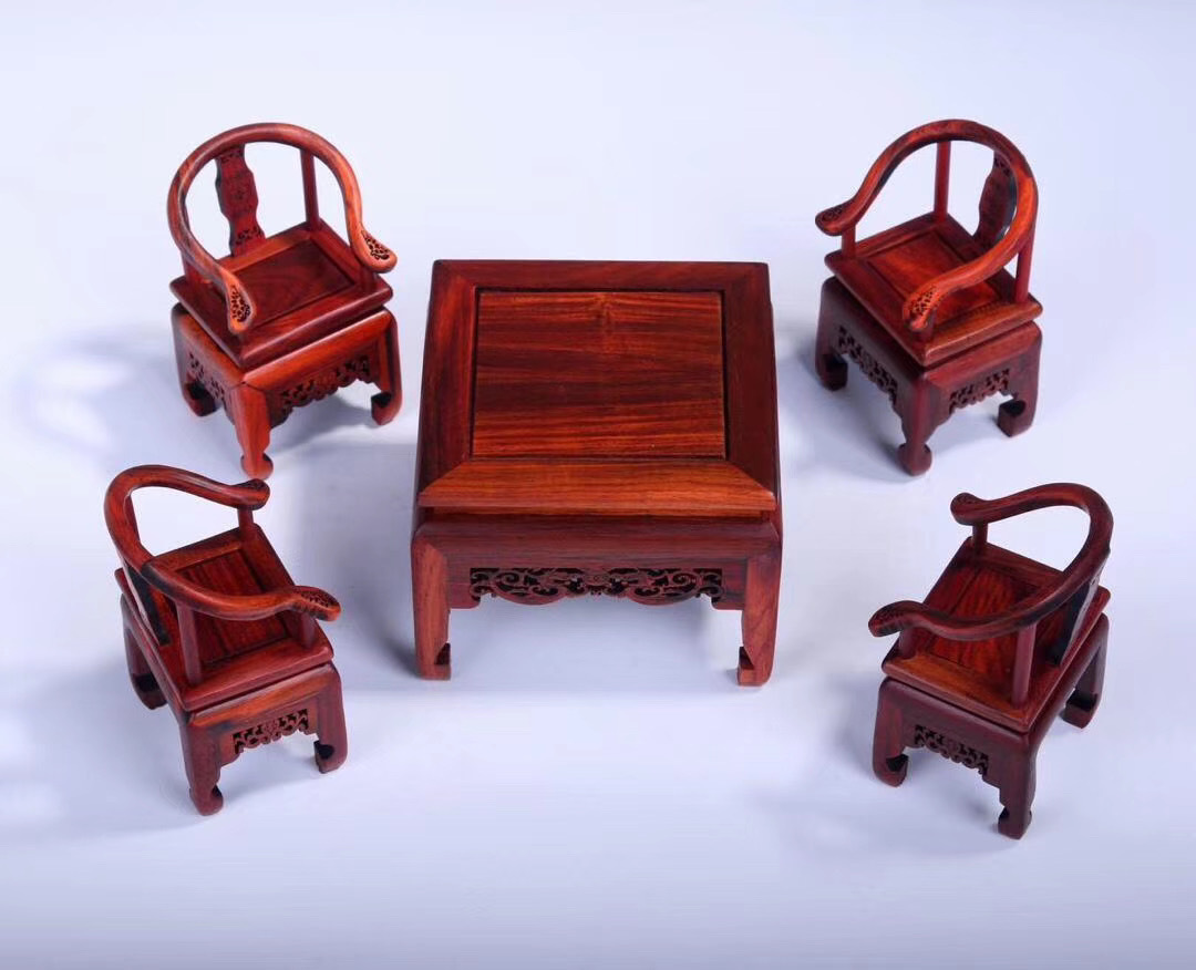酸枝迷你小家具五件套檀木家具小摆件红木木质工艺品红木红酸枝