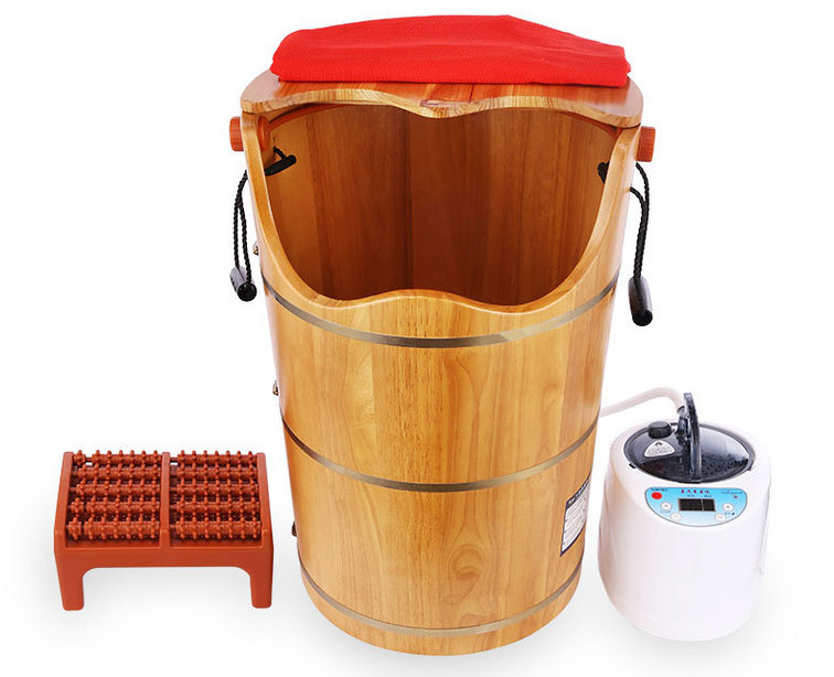 橡木泡脚木桶蒸脚桶带盖足浴盆熏蒸桶 足疗洗脚桶汗蒸洗脚泡脚60