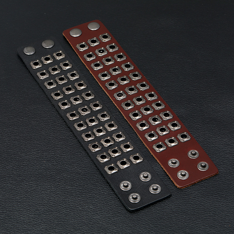 跨境热销爆款配饰个性宽皮三排汽眼钉牛皮手链欧美男士朋克饰品