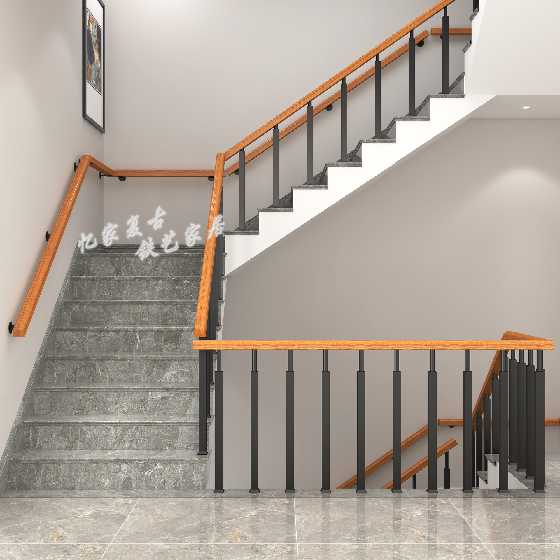简约现代楼梯扶手护栏阁楼栏杆铁艺立柱幼儿园旋转楼梯扶手室内