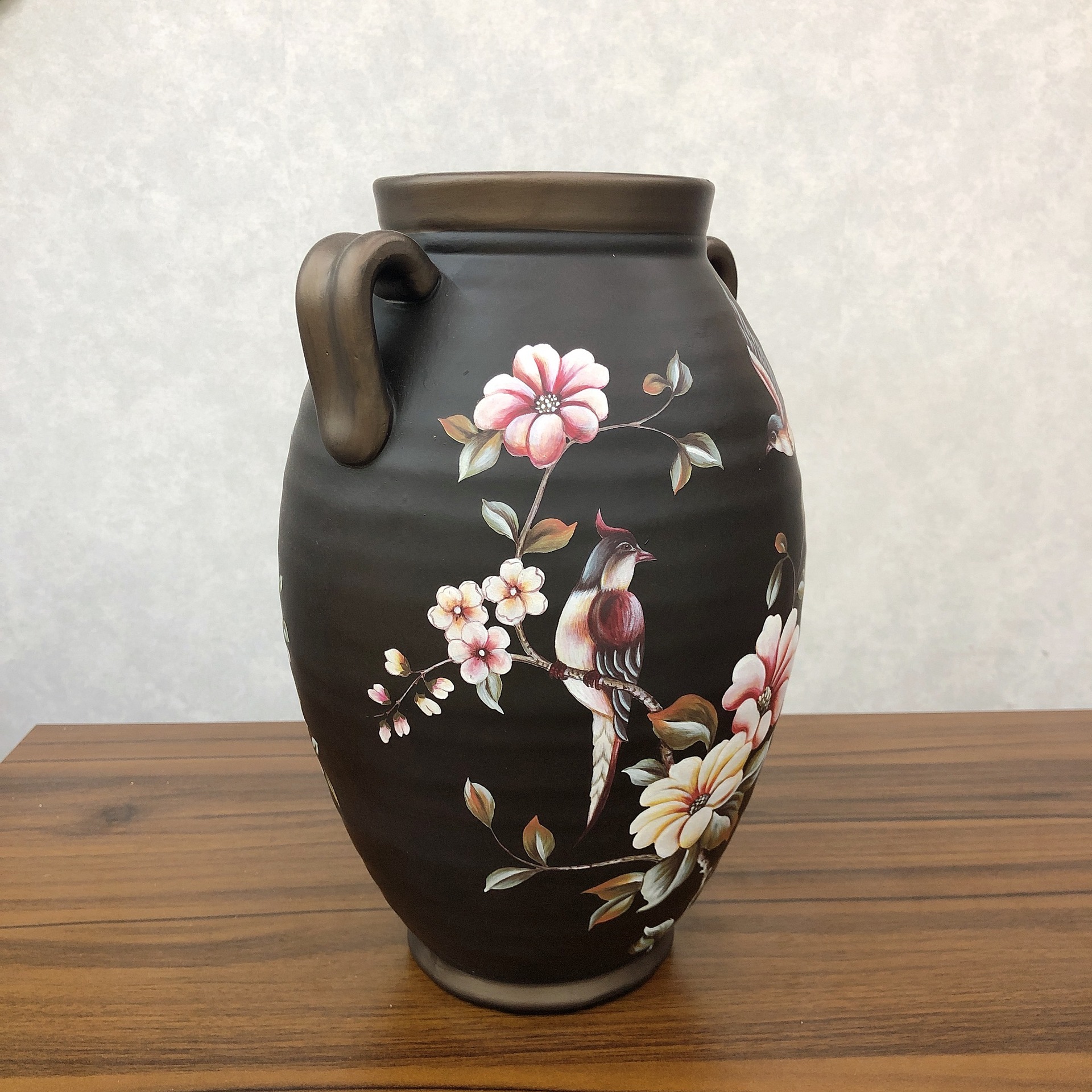 美式复古陶瓷大肚双耳花瓶 欧式北欧简约装饰花瓶 客厅玄关摆件