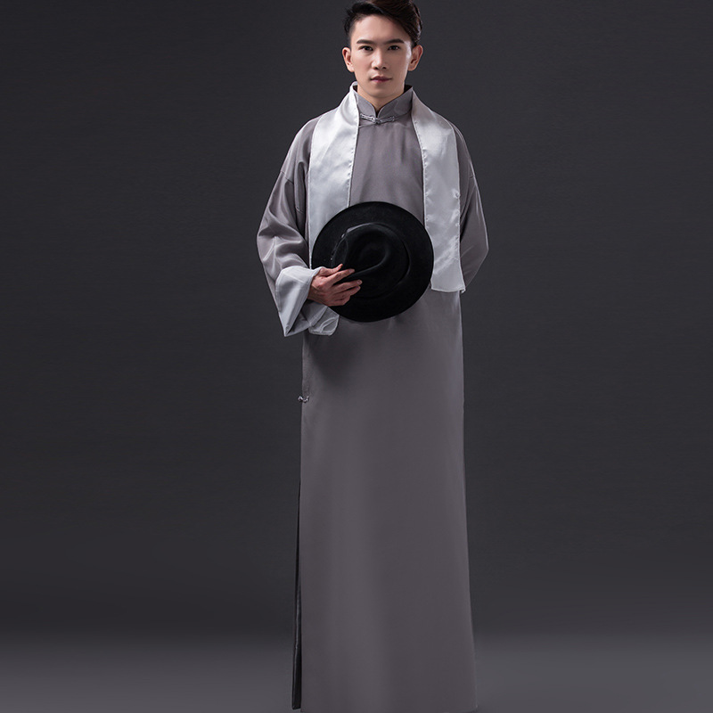 男士古装民国长衫教书先生长袍大褂相声服快板演出服长袖盘扣长衫