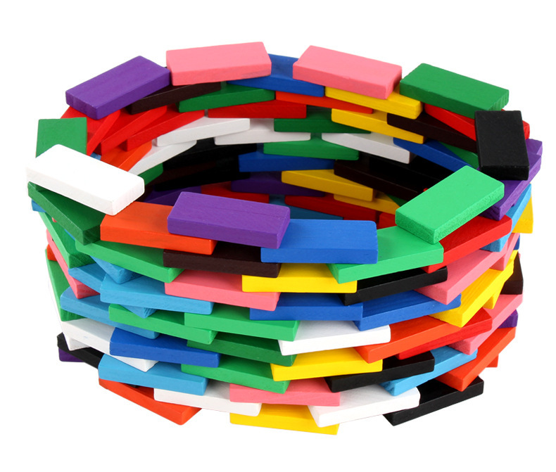 厂家直销彩色多米诺骨牌儿童木制多米诺积木套装积木玩具定制代发_日