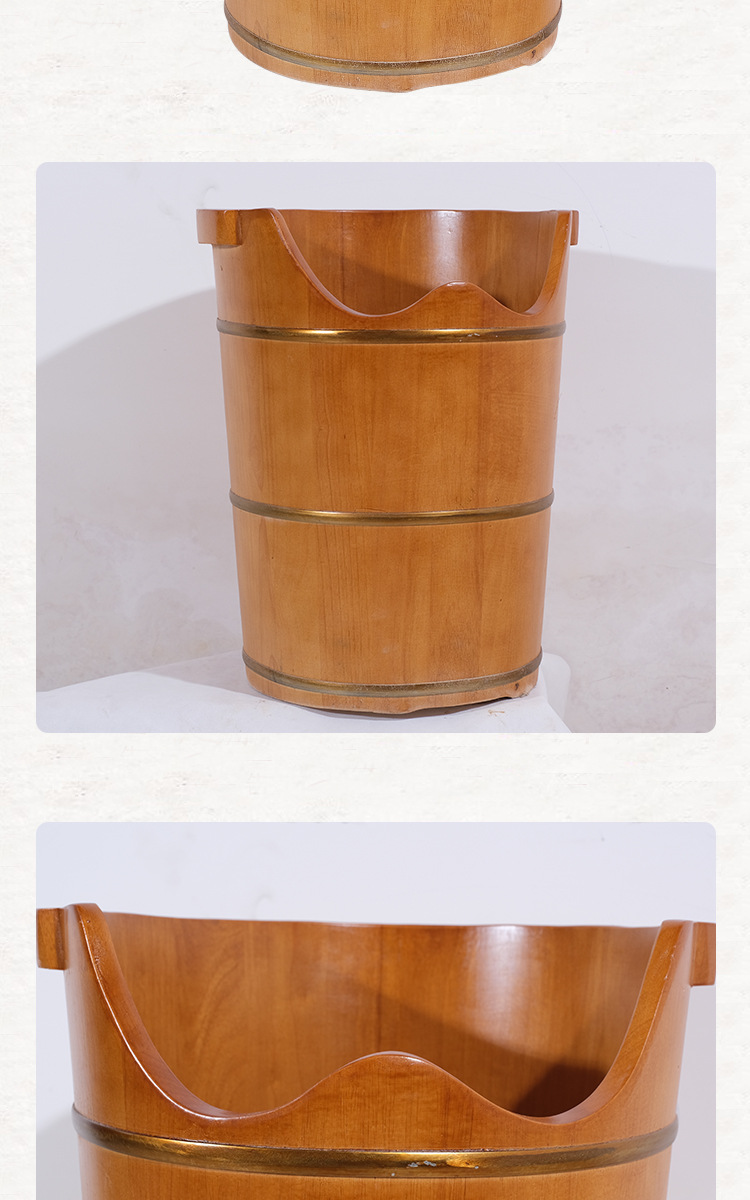 厂家直供泡脚原木色桶泡浴木桶黄桶沐浴桶熏蒸桶养生馆橡木60双耳