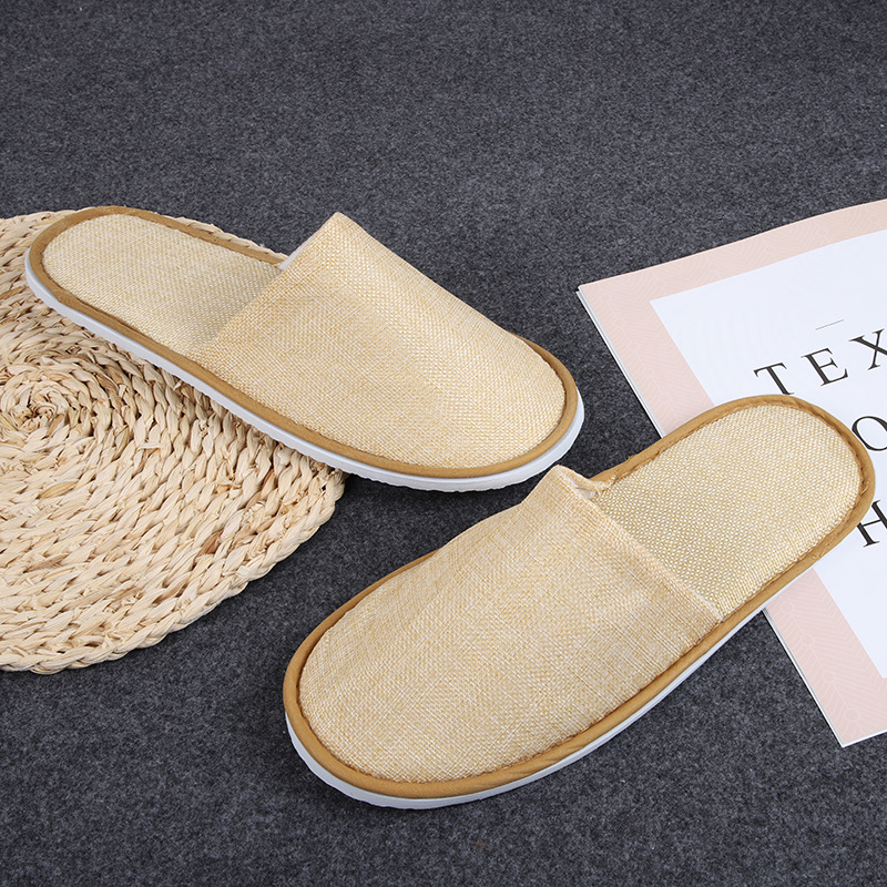 批发定制酒店宾馆非一次性拖鞋 亚麻布拖鞋厚底包边 民宿拖鞋