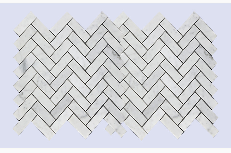 箭形石材马赛克人字拼背景墙酒店玄关卡拉拉白大理石鱼骨马赛克
