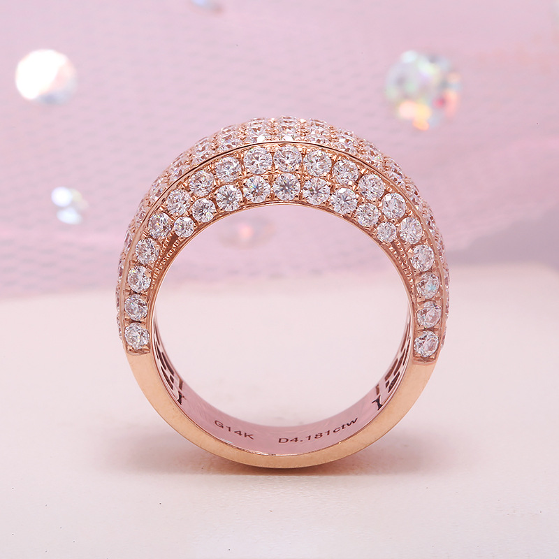 18k金豪华半满钻群镶4克拉莫桑钻碎钻戒指男女结婚订婚戒指带证书