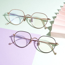 纯钛复古圆形眼镜框可配度数平光金属眼镜架男配近视眼镜jennie
