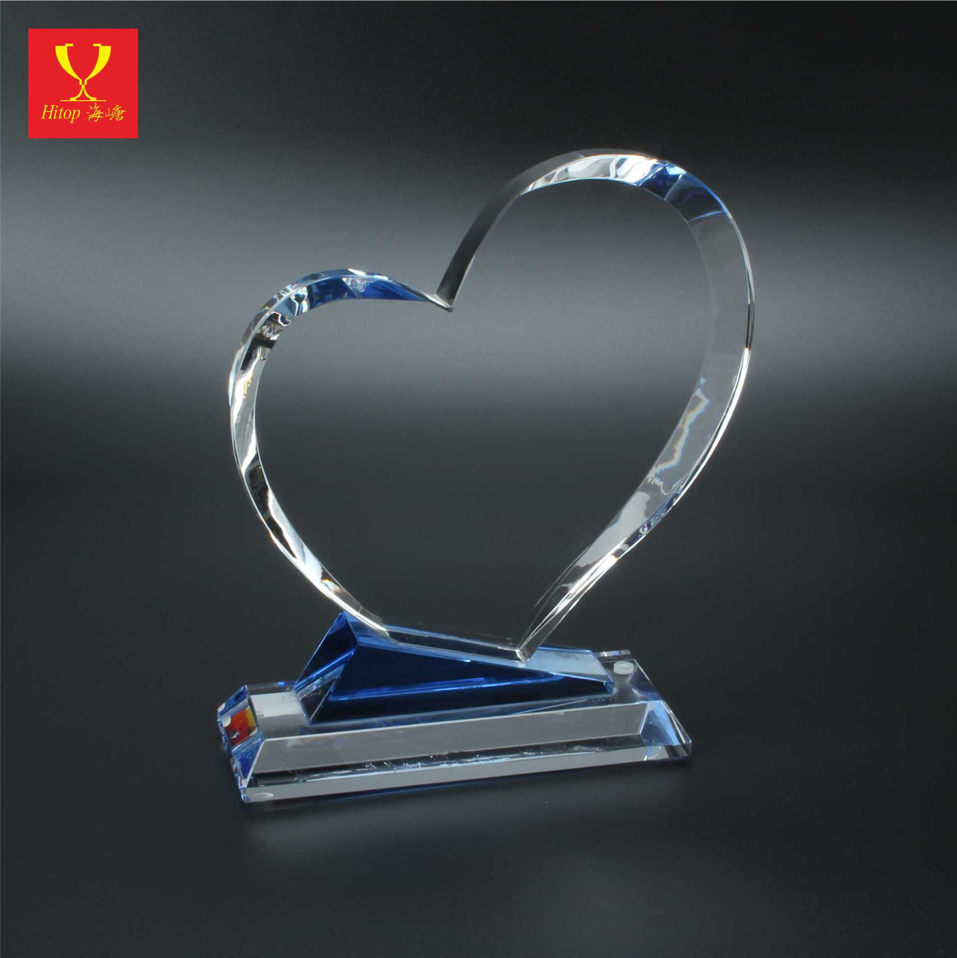 海嵣水晶奖牌 心形水晶工艺品摆件 结婚纪念日新婚礼物定制刻字