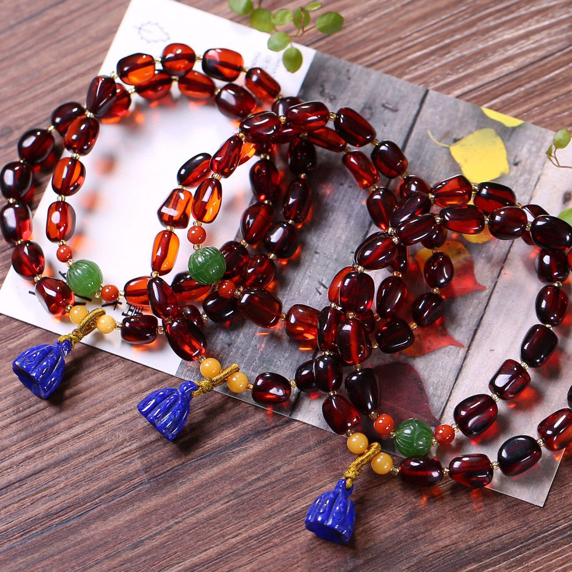 原创天然净水血珀随形琥珀两圈手链晶体干净透亮的一款多圈手串