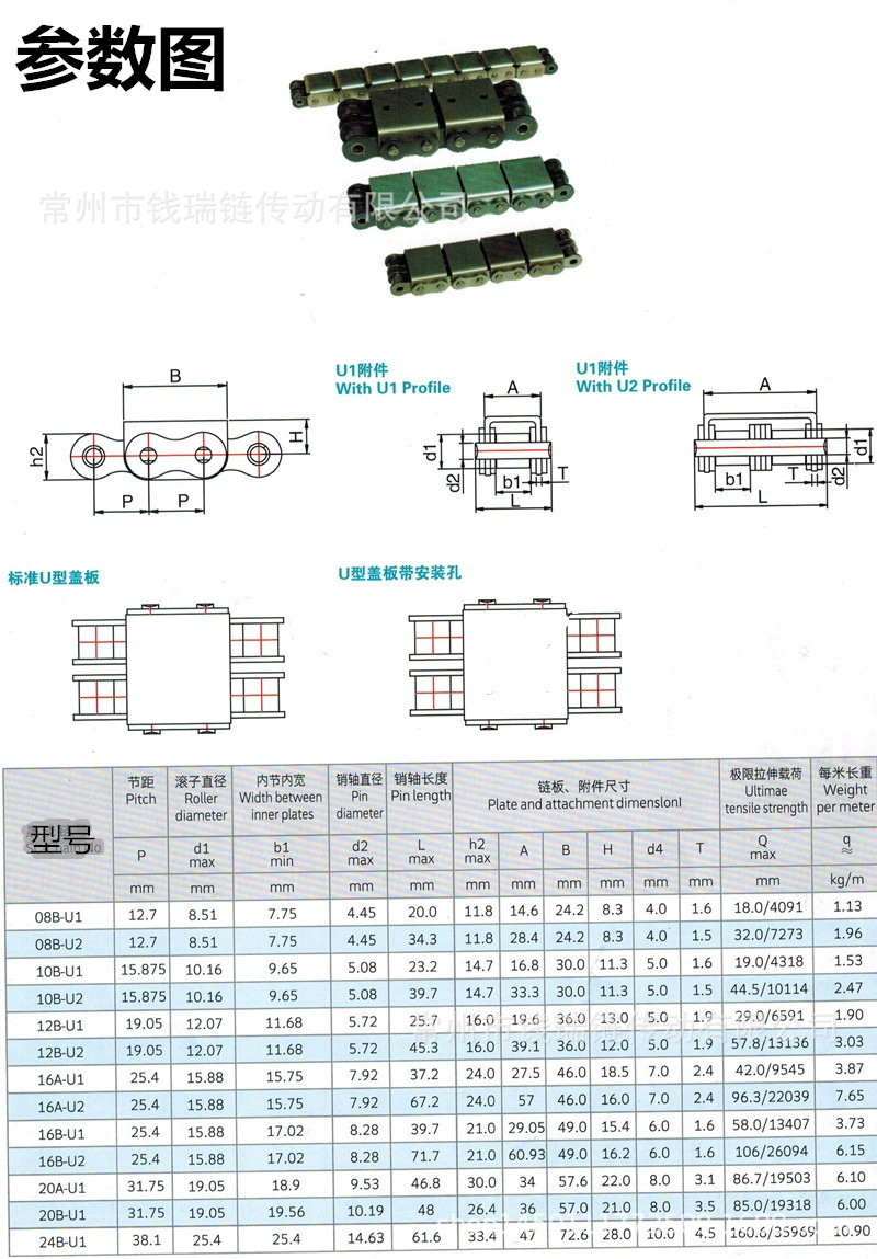 1寸双排u型盖板输送链条16a-u2全碳钢盖板链条80平移机链条带盖板
