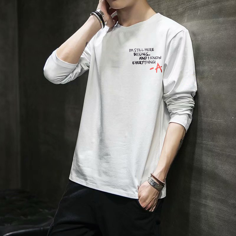 Autumn New Long-Sleeved Men's T-shirt Loose round Neck Trend Printed Fashion Brand Student Base Men's Autumn