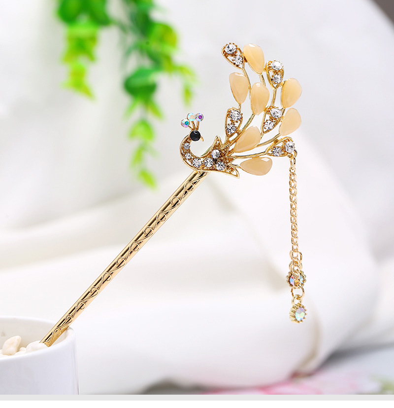 夏季新品古风发簪甜美镶树脂水钻头饰步摇簪子流行盘发古风发饰品