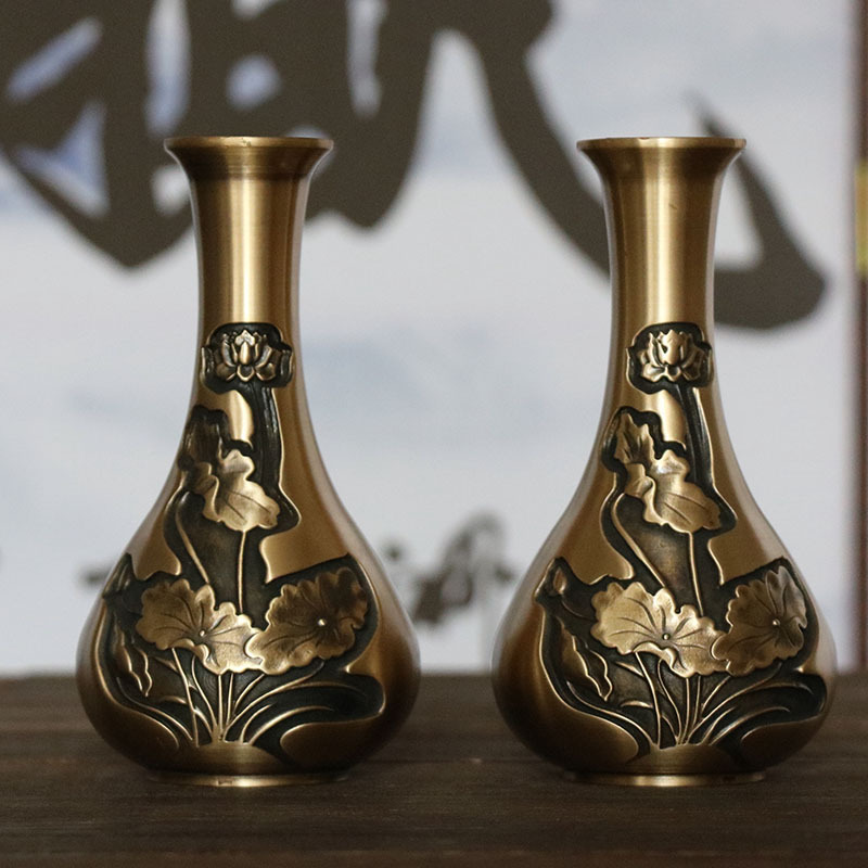 直供批发浮雕拉丝浮雕花瓶 铜花瓶 办公室家居摆件金属工艺品