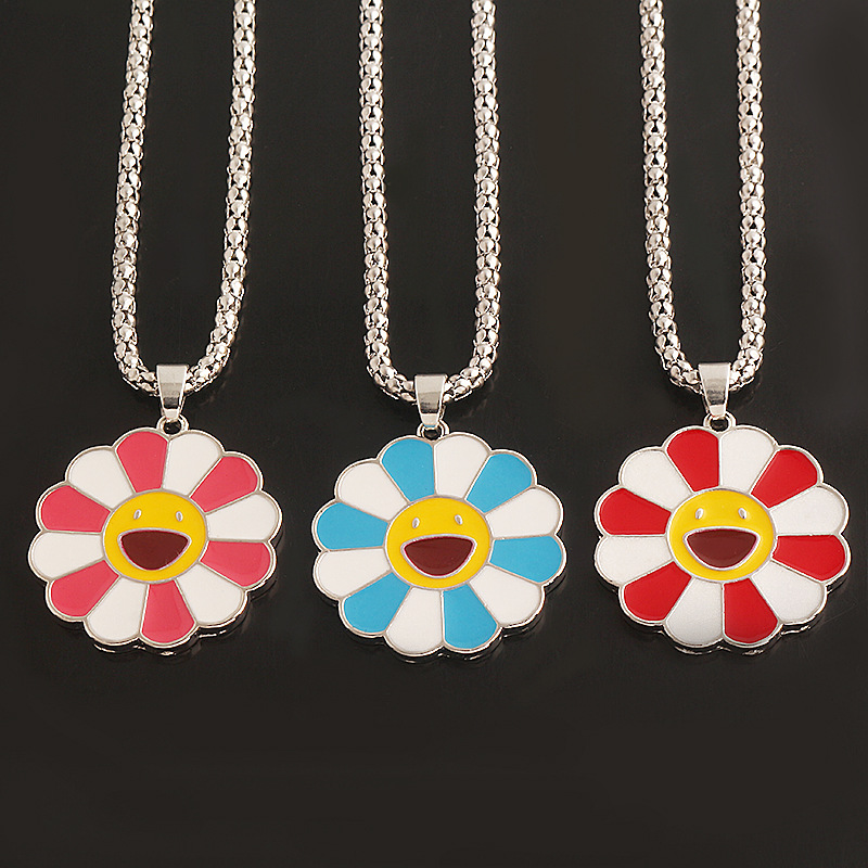 日韩流行潮牌村上隆太阳花笑脸项链七彩向日葵吊坠外贸跨境批发