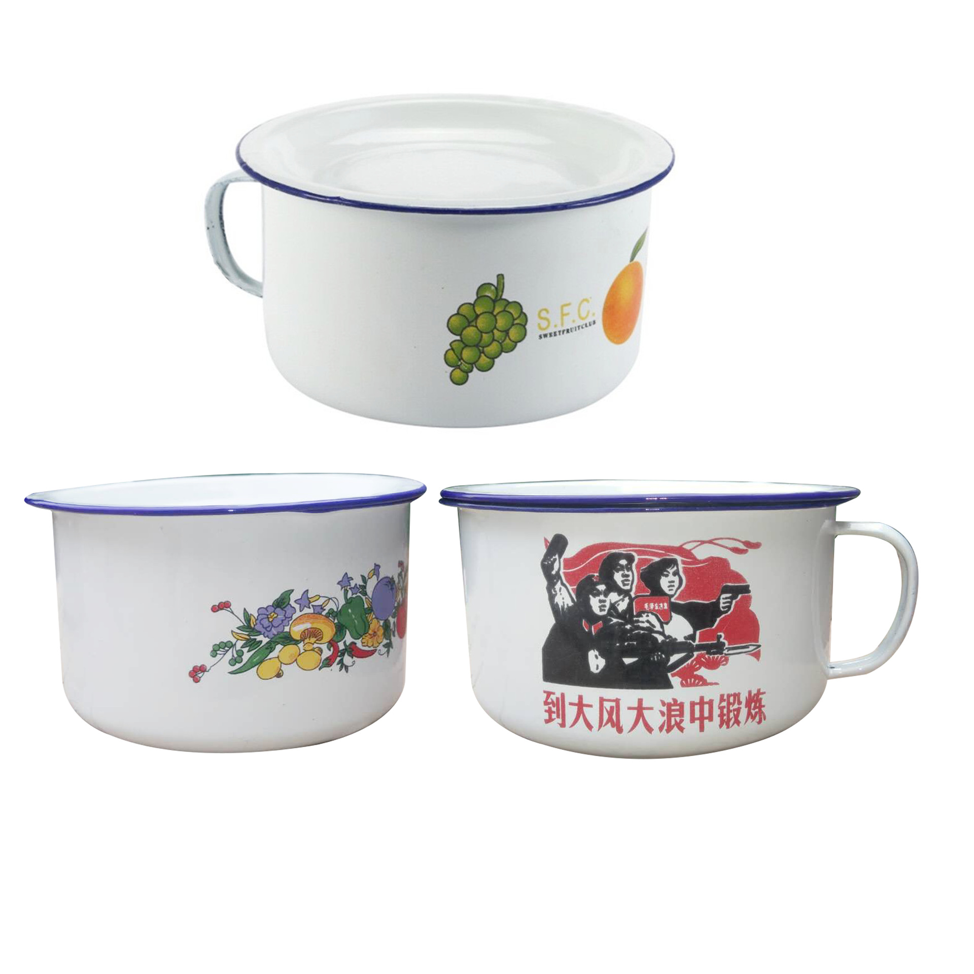 搪瓷快餐杯怀旧老式铁缸子带盖食堂饭缸菜盒学生泡面饭盒缸珐琅碗