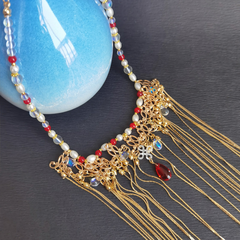 古风发饰古装汉服额饰头饰超仙眉心坠异国风后压流苏新娘饰品婚礼