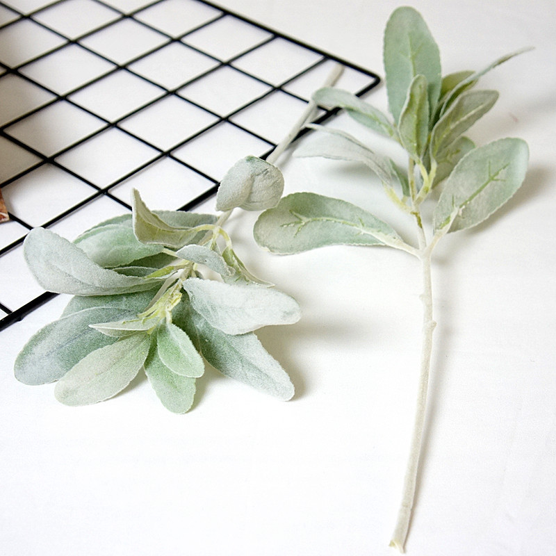 单枝植绒兔耳叶 仿真植物绿植墙人造花绢花 家居婚庆装饰配材假花