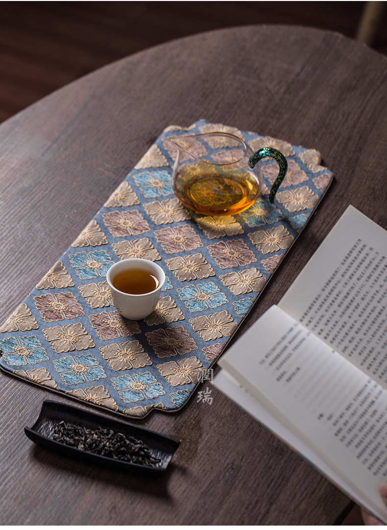 手工织锦小茶席布艺菱花纹茶杯垫中式复古仙鹤茶垫禅意茶布垫