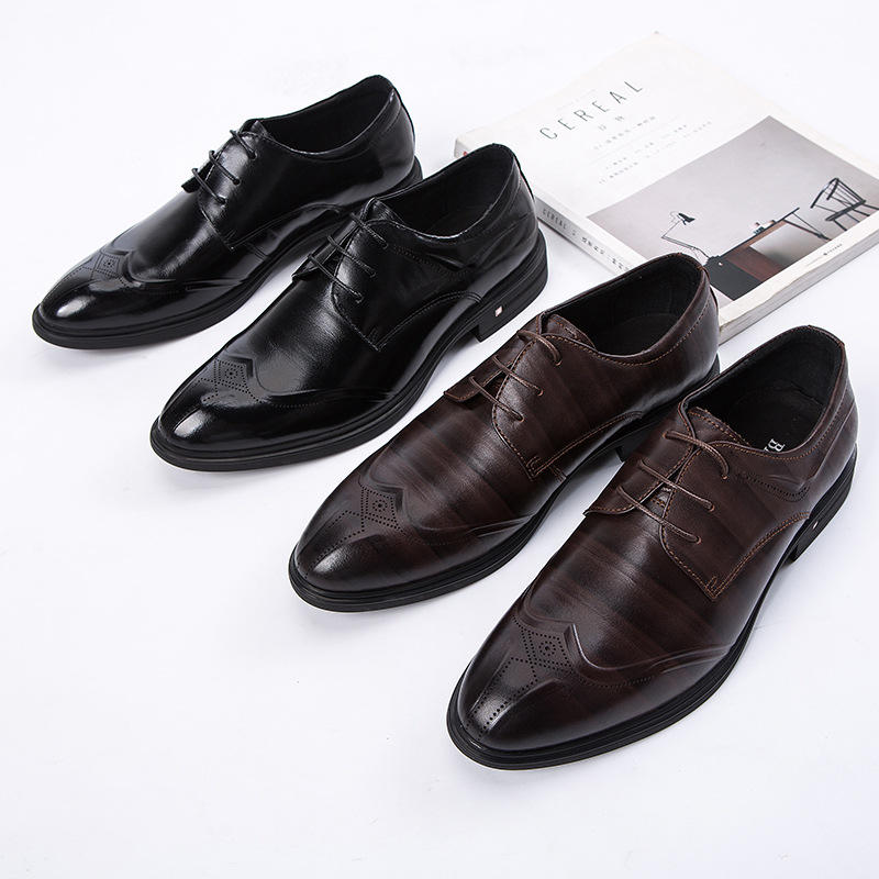 断码特价 真皮布洛克男士商务皮鞋尖头系带低跟职业工作男鞋子