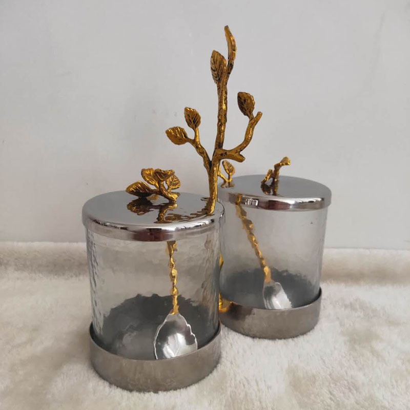 欧美式高档铜枝双调料盒摆件别墅酒店会所装饰工艺品摆件