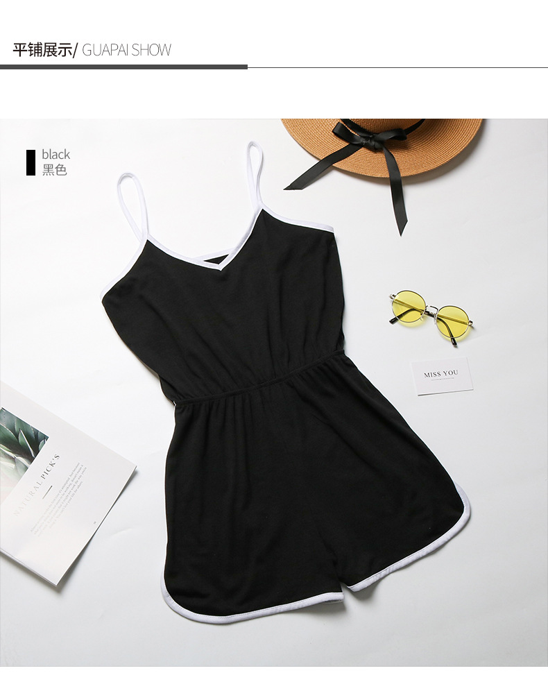 抹胸连体裤套装睡衣女速卖通欧美性感居家休闲宽松纯色速卖通短裤