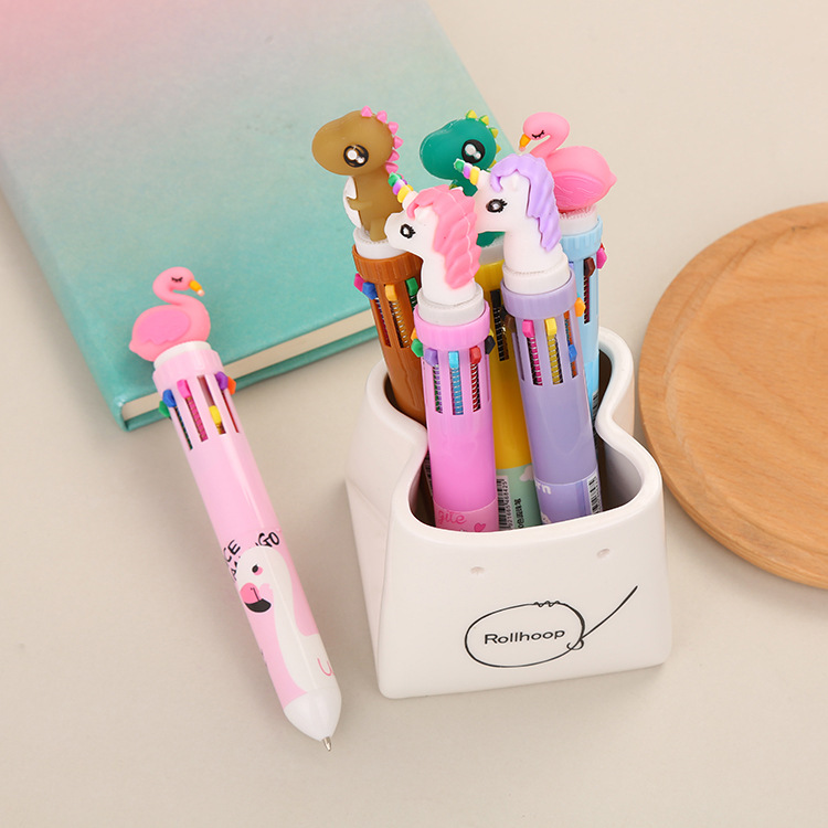 Korean Stationery Ten-Color Ballpoint Pen Girl Heart Retractable Ballpoint Pen Ballpoint Pen Cartoon Student Pen Graffiti Painting Brush