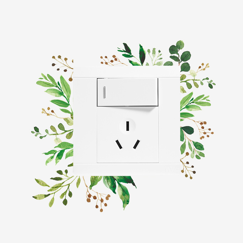 New Nordic Ins Green Leaf Wall Stickers Creative Switch Socket Beautifying Decorative Wall Stickers DIY Switch Sticker Free Stickers