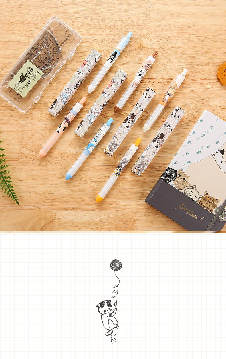品牌h3805喵屋喵力盲盒按动式中性笔卡通水笔黑色0.5签字笔水性笔