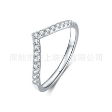 莫桑钻 s925纯银镀18K白金心型 排指环护戒 33分钻 简约排钻戒指