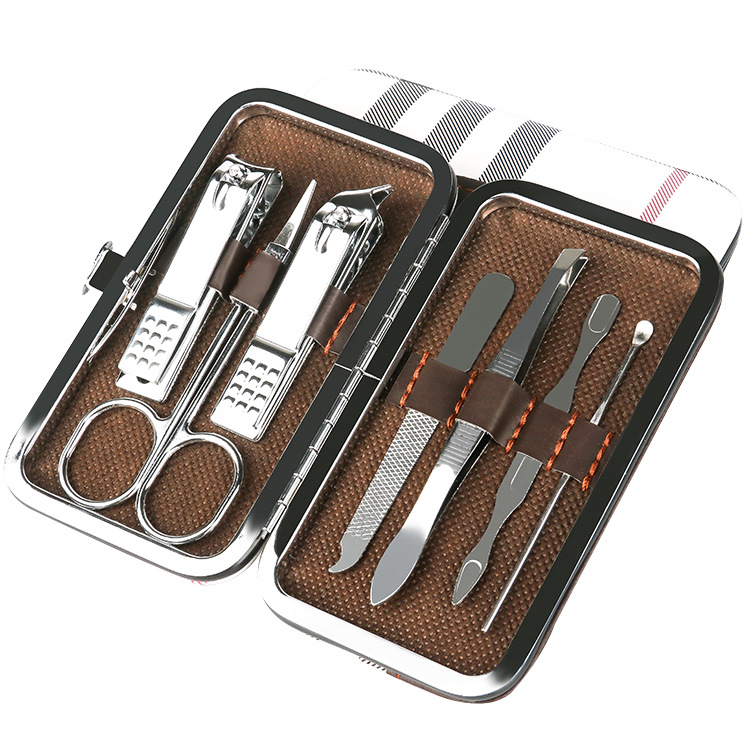 Leather Box 7-Piece Set Beauty Nail Beauty Tool Set Factory Gift Printing Logo Nail Clippers Nail Scissor Set