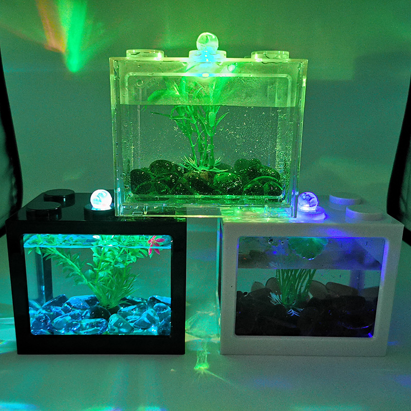 创意迷你生态微造景小型水族箱办公室桌面书桌金鱼缸led灯斗鱼缸