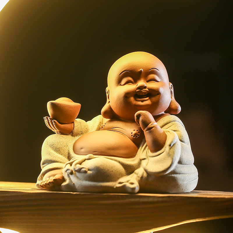 招财弥勒佛摆件陶瓷笑佛创意带灯光新中式禅意客厅玄关办公室书桌