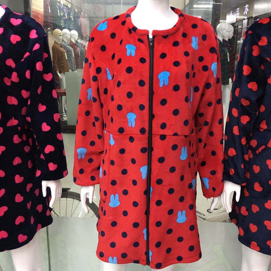 秋冬季成人法兰绒罩衣围裙护衣韩版拉链长袖加厚保暖防污厂家直销