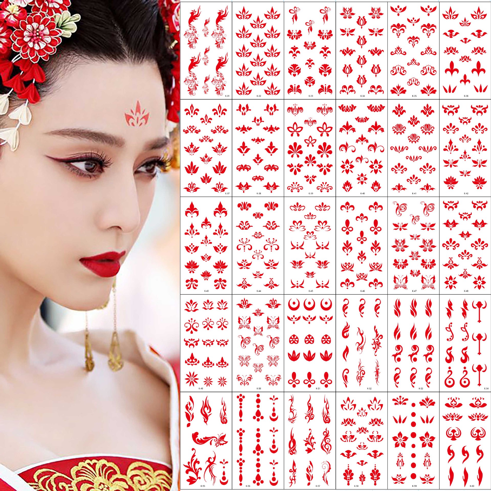 批发儿童古装眉心贴纹身贴 花钿额头眉心贴影楼拍照文身贴纸现货