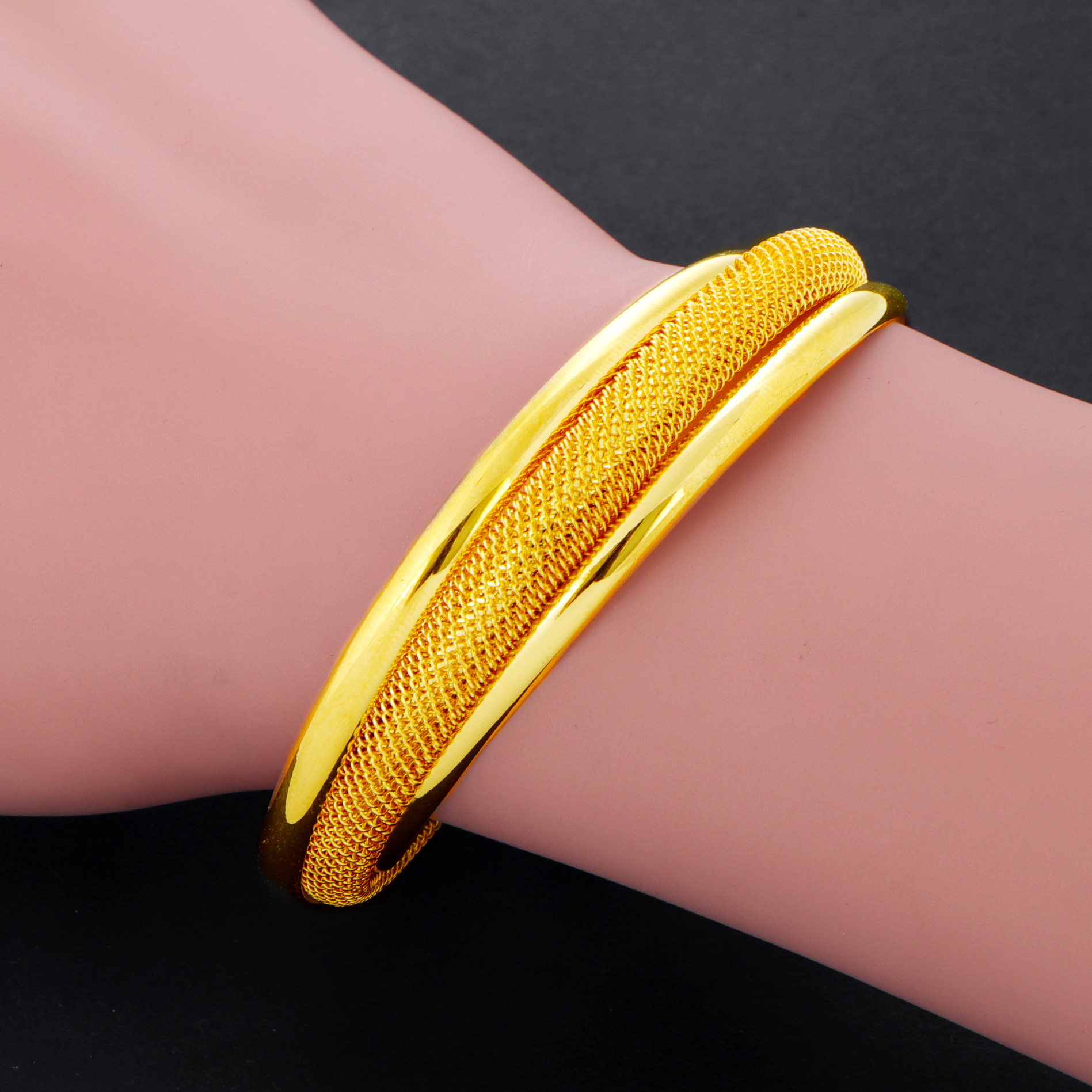 持久不掉色欧币铜镀越南沙金女士手镯饰品 婚庆新娘推拉镯子礼物