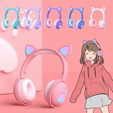 猫耳朵头戴式蓝牙耳机BK1无线发光猫爪耳机电脑电竞耳麦直播耳机