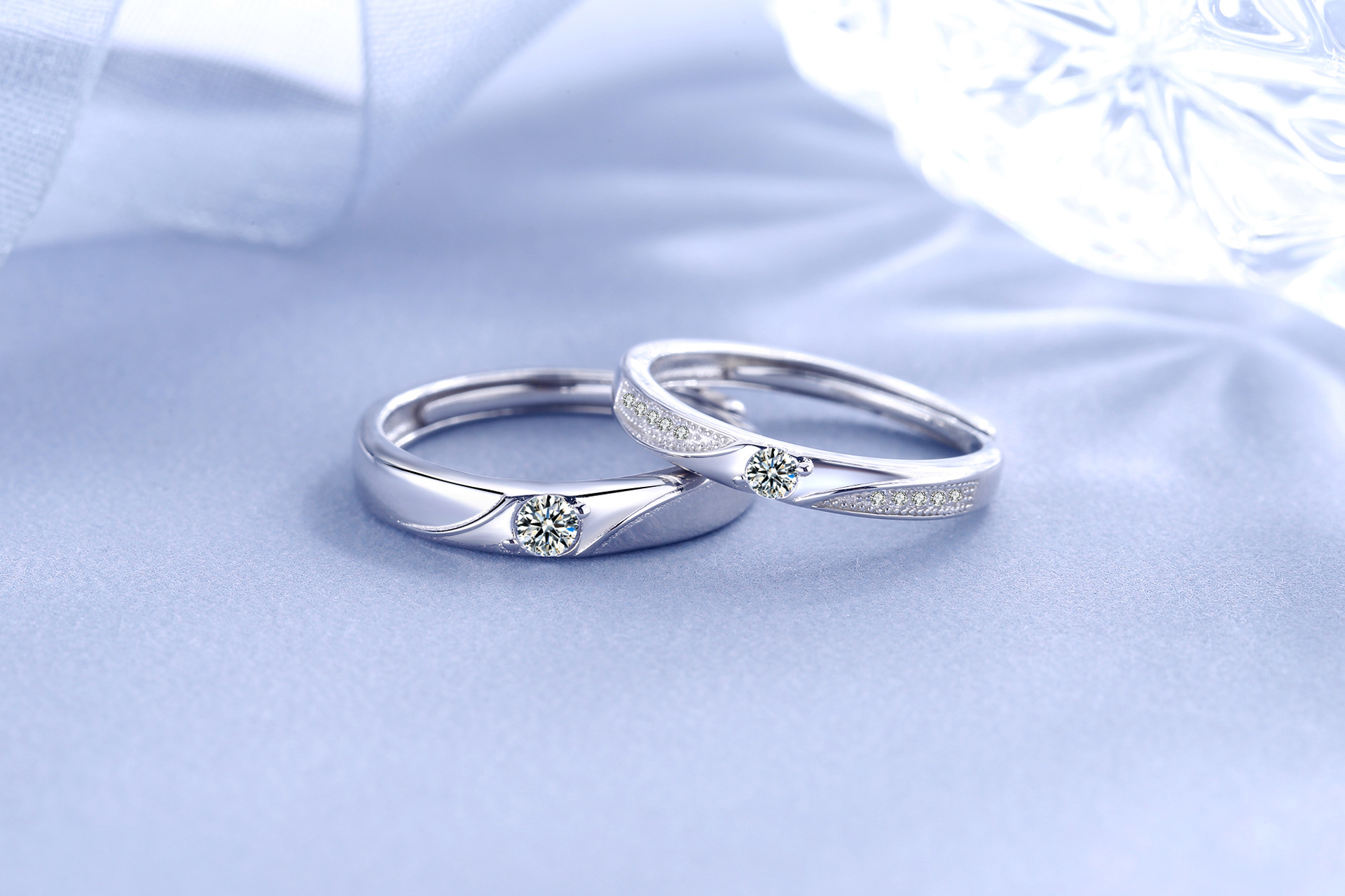 s925纯银镶钻情侣对戒开口韩版简约时尚锆石男女求婚戒指饰品批发