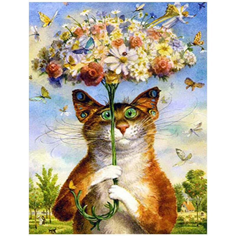 外贸批发满钻石画卡通蝴蝶花伞猫咪满钻装饰画厂家直销