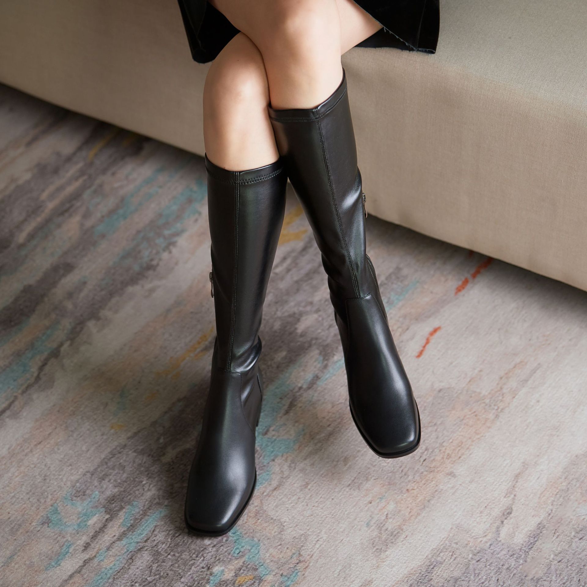 2020秋冬季新款粗跟弹力靴女高筒瘦瘦靴百搭中跟不过膝英伦长筒靴