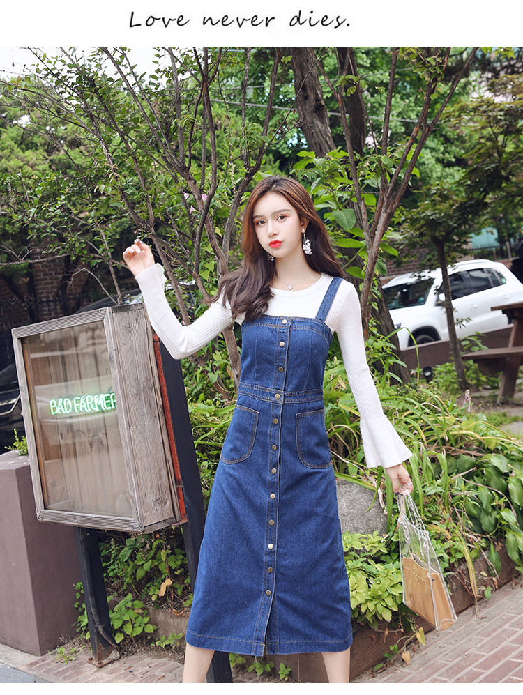 实拍牛仔背带裙女春夏装吊带连衣裙减龄收腰显瘦长款裙子气质洋气