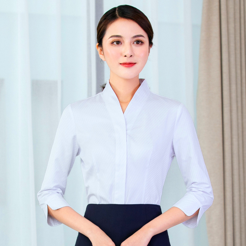 空姐面试装南航制服职业衬衫白色女长中短七分袖v领套装空乘工服