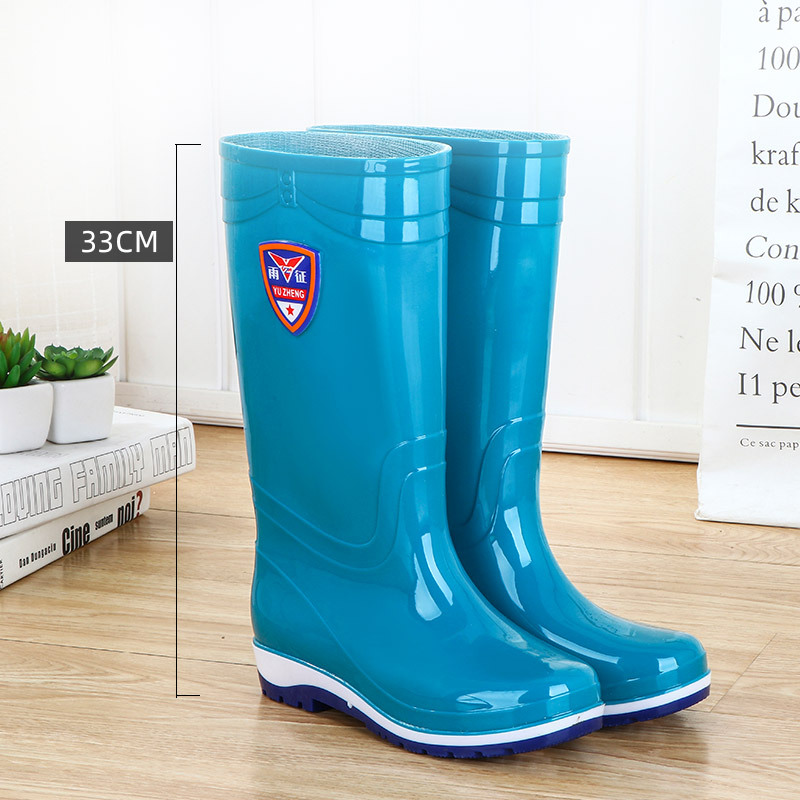 2023 New Knee-High Rain Boots Women's Korean Fashion PVC Water Shoes Non-Slip Comfortable Labor Protection Rubber Shoes Rain Boots Wholesale