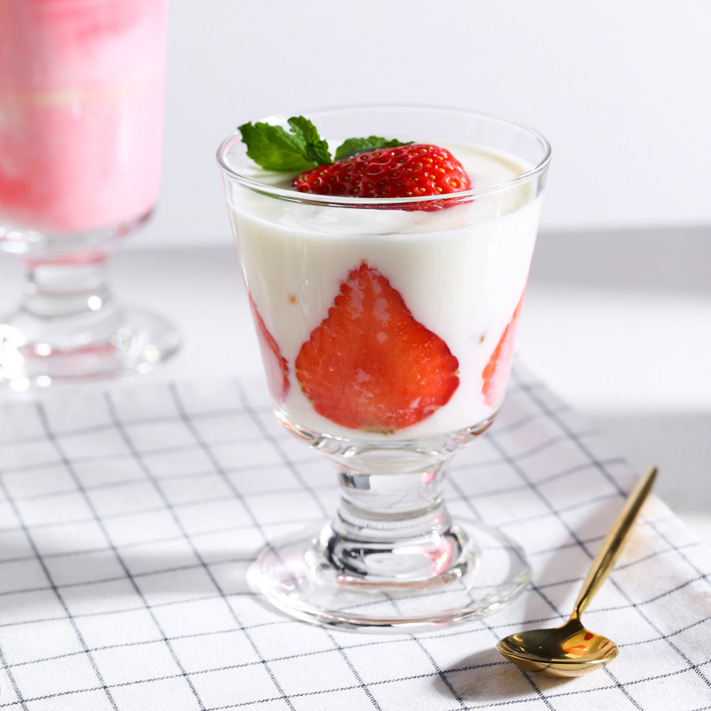 日本ins同款高脚玻璃思慕雪杯 水果杯奶昔杯雪糕杯酸奶杯冰淇淋碗