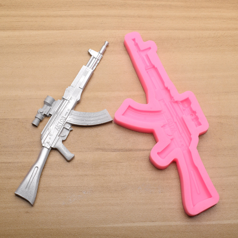 xiqu矽趣 吃鸡游戏装备ak103硅胶模具 巧克力蛋糕翻糖diy滴胶模具