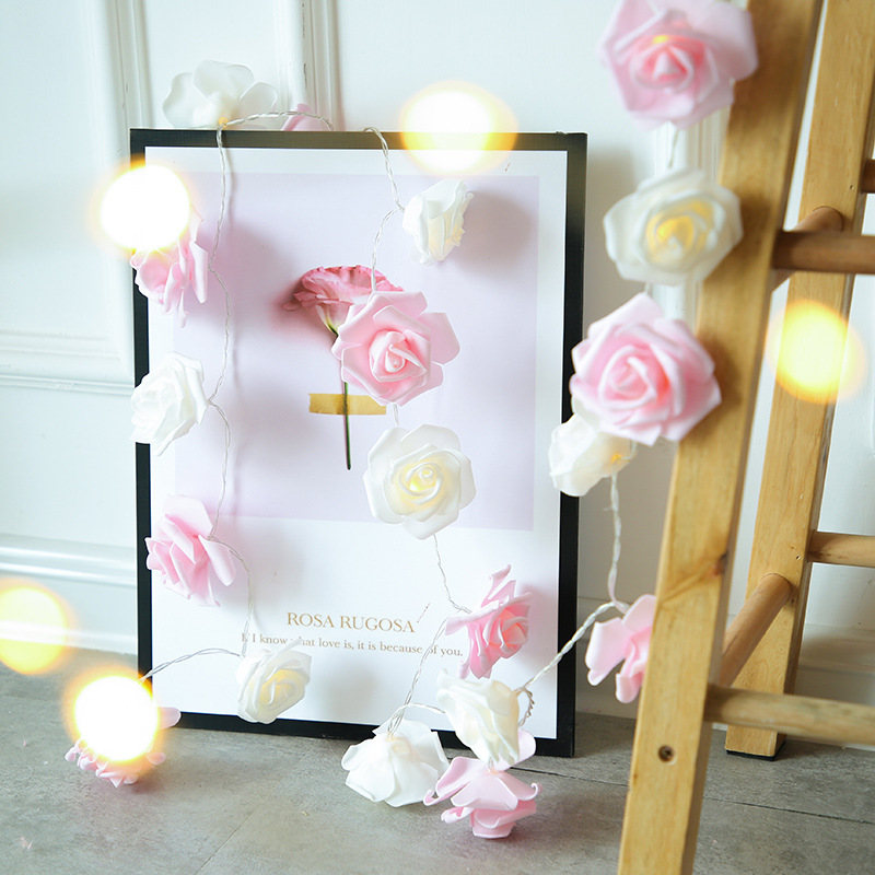 Stall Girl Heart Pink White Rose Lighting Chain LED Christmas Holiday Birthday Wedding Decorative String Lights Lighting Chain Small Night Lamp